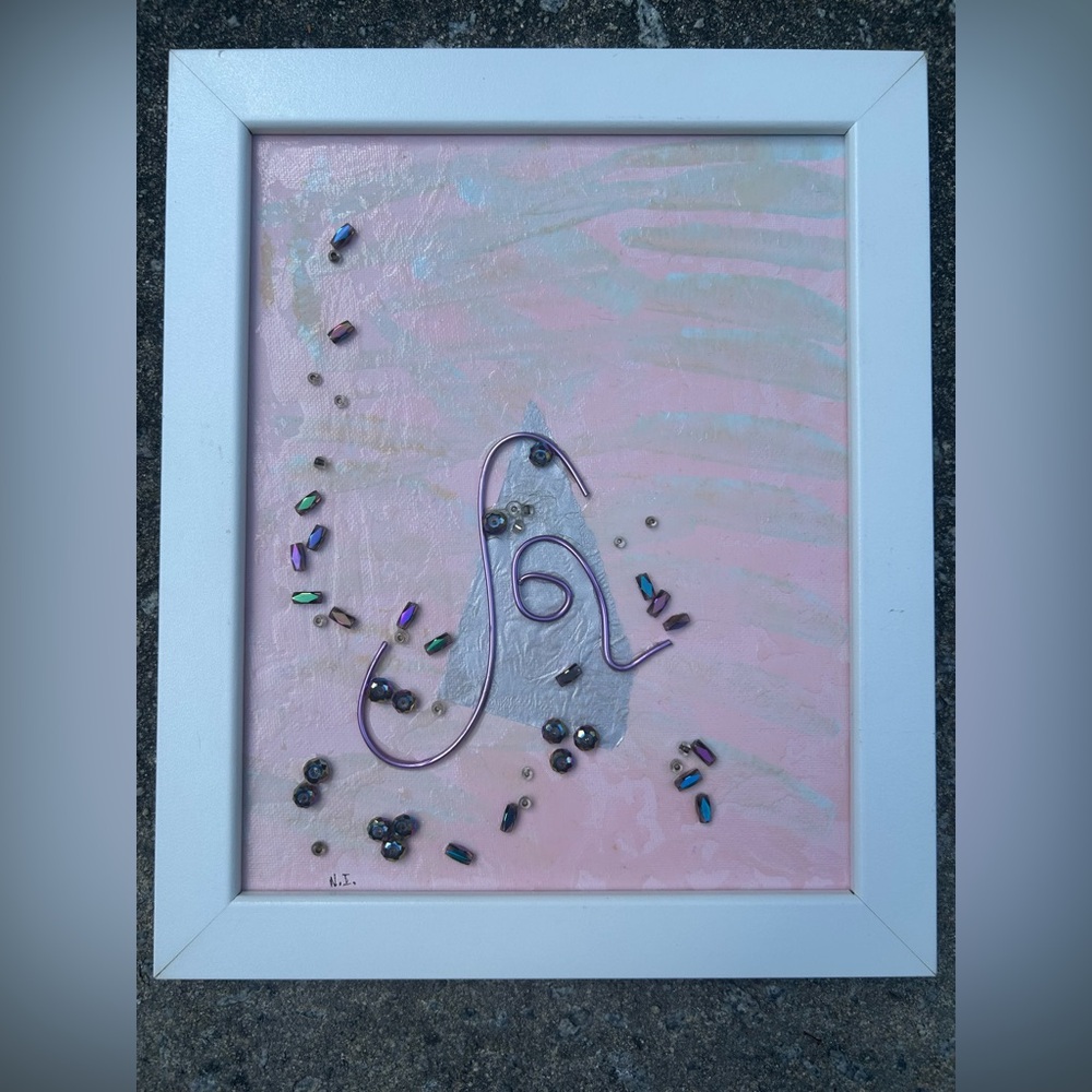 Abstract One Of A Kind Mixed Media Beaded Framed Painting Artwork